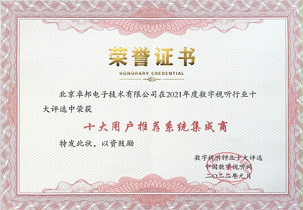数字视听网颁发的2021年